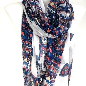 Paisley Print Scarf - Blue and White